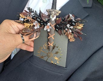 x1 Viking Wedding pocket boutonnière, buttonhole, prom corsage Any colour