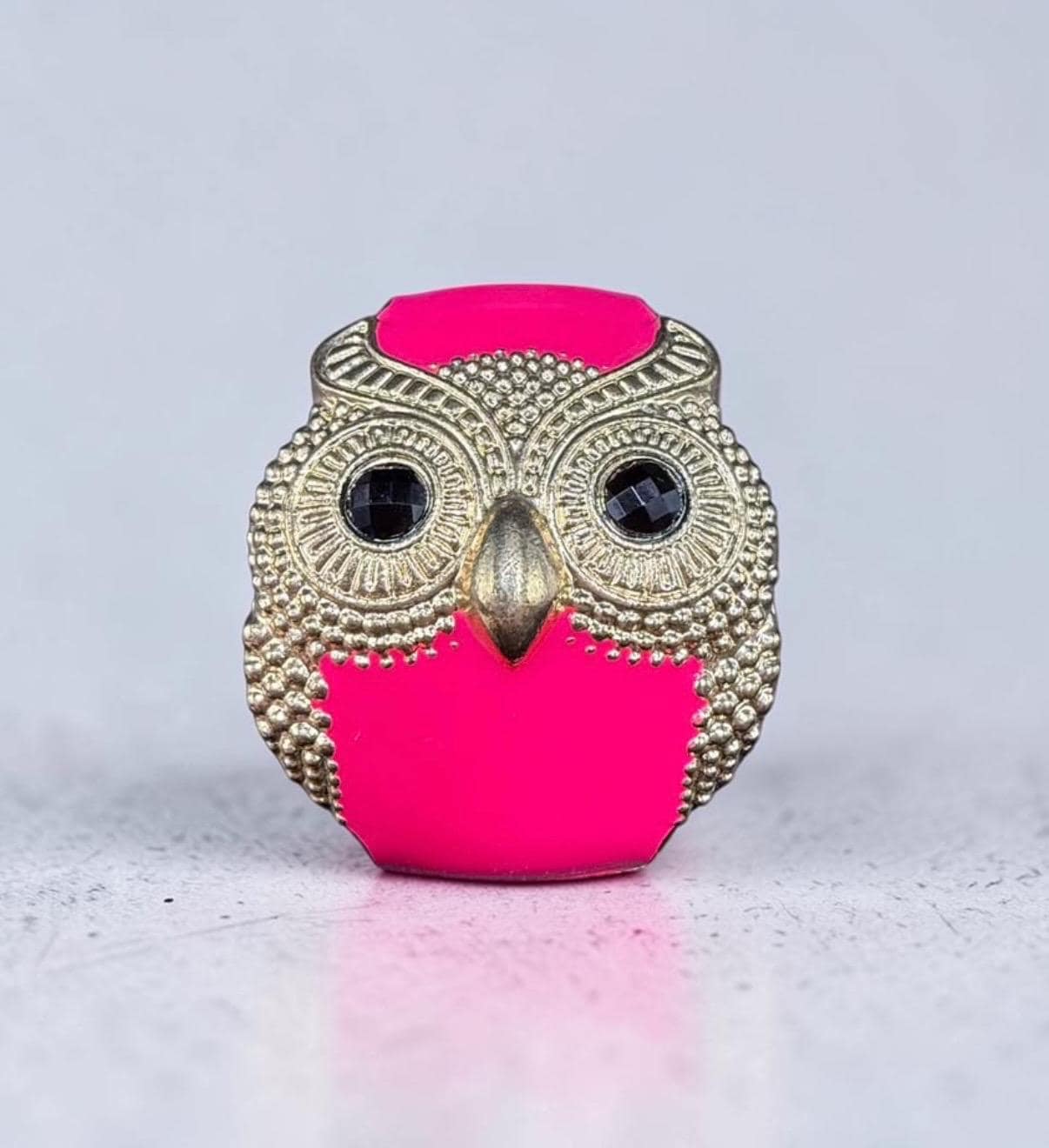 Maximalist Owl Hinged Cuff Bangle | Hot Pink Enamel, Gold-Tone, 1980s Pop Art Estate Jewelry