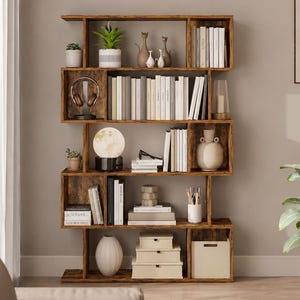5-stöckiges Bücherregal aus Holz, offenes Ablageregal, rustikale Vitrine für Wohnzimmer, Schlafzimmer und Büro, 90 x 159 cm