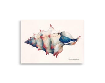 Endless Universe Watercolor Print | Cosmic Seashell Wall Art | Celestial Ocean Illustration | Dreamy Boat Artwork | Whimsical Coastal Decor