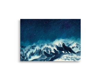 Indigo Wolf Watercolor Print | Mystical Forest Wall Art | Celestial Night Decor | Dreamy Woodland Illustration