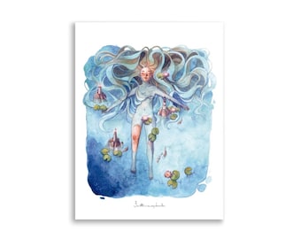 Lotus Watercolor Print | Dreamy Feminine Wall Art | Celestial Ocean Illustration | Whimsical Lighthouse Decor | Boho Spiritual Art Poster