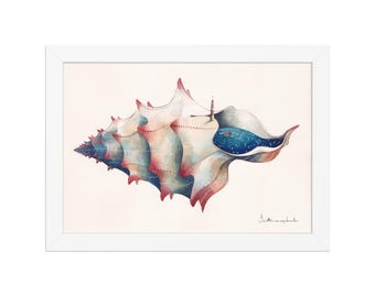 Endless Universe (Framed) Watercolor Print | Seashell Wall Art | Celestial Ocean Illustration | Dreamy Artwork | Whimsical Coastal Decor