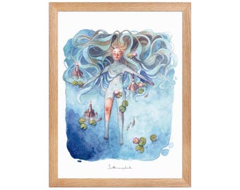 Lotus (Framed) Watercolor Print | Dreamy Feminine Wall Art | Ocean Illustration | Whimsical Lighthouse Decor | Boho Spiritual Art Poster