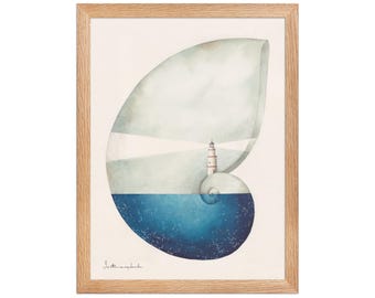 LIGHTHOUSE SES SALINES (Framed) Lighthouse Print | Mediterranean Sea Illustration | Minimalist Decor | Whimsical Watercolor Poster