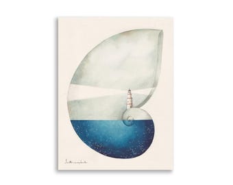 LIGHTHOUSE SES SALINES Lighthouse Print | Mediterranean Sea Illustration | Minimalist Decor | Whimsical Watercolor Poster