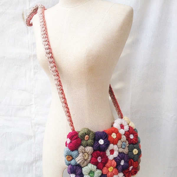 Floral Crochet Crossbody Bag, Flowers Crochet Bag in Multicolored