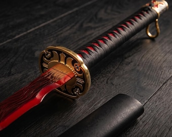 River of Blood Katana Replica - Handmade Elden Ring Sword | Red Wavy Steel Blade Cosplay Prop