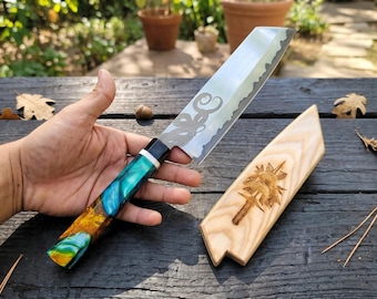 Hand Forged Cu-Mai Chef Knife: Custom Carbon Steel, Resin Handle