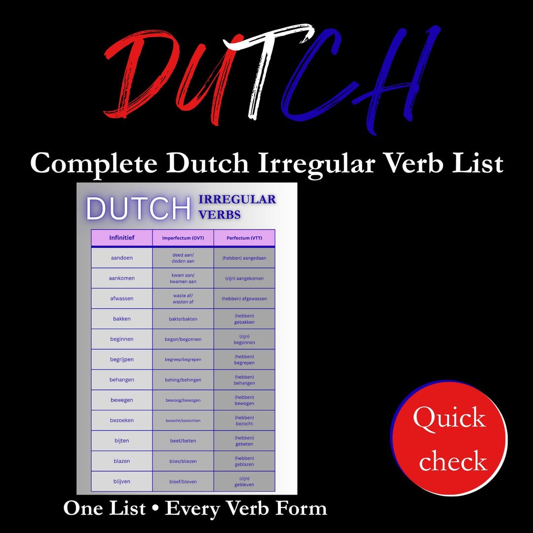 Complete List of Dutch Irregular Verbs - Etsy