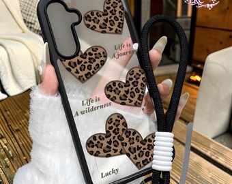 Coque de portable en acrylique coeur léopard