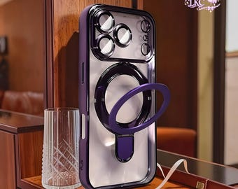 Étui de téléphone transparent de luxe avec support magnétique