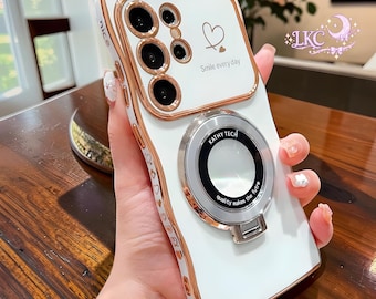 Coque de portable en silicone avec béquille et coeur magnétique