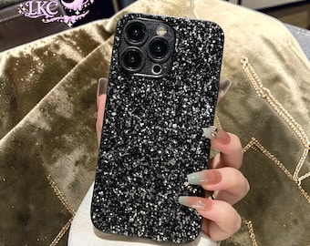 Coque de portable antichoc noire pailletée de luxe