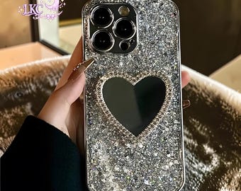 Coque de portable miroir coeur pailleté Bling