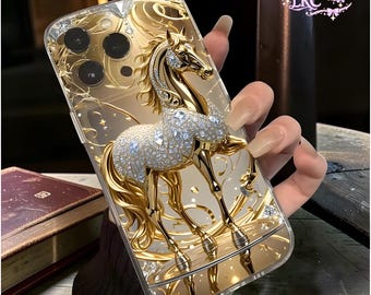 Coque en TPU de luxe Golden Horse Diamond