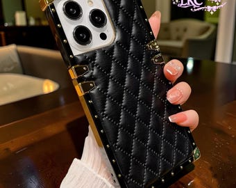 Plaid Lambskin Leather Shockproof Phone Case