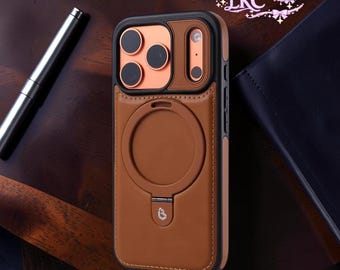 Étui pour téléphone en cuir avec support magnétique pour anneau