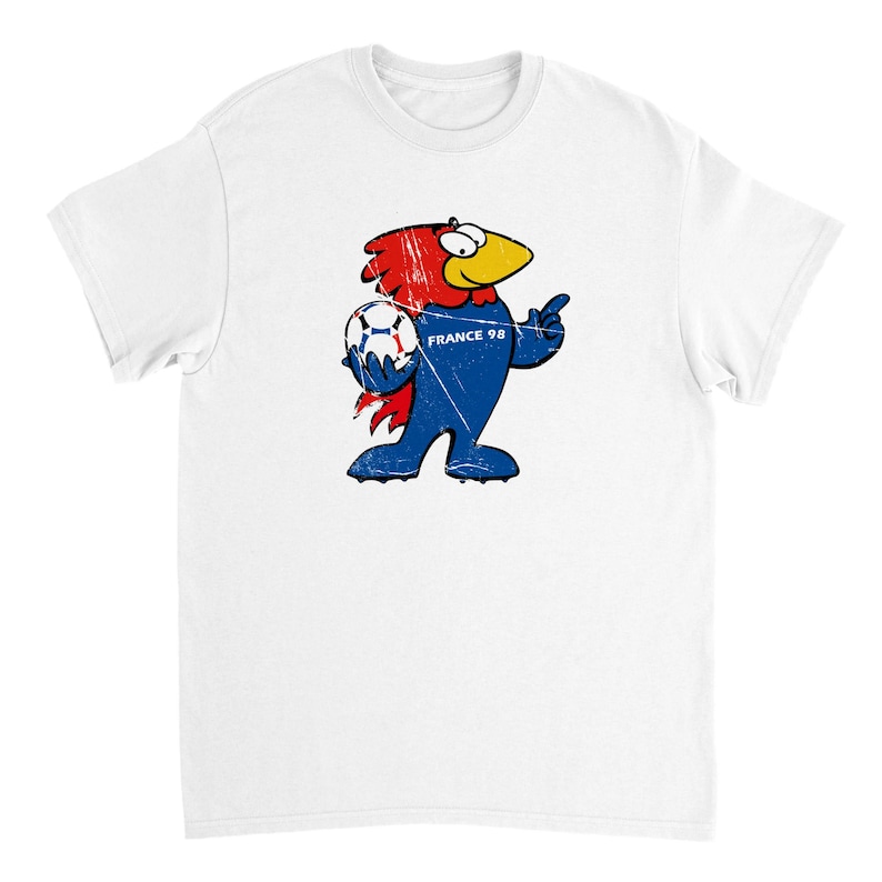 White t-shirt featuring Footix from world cup France 98.