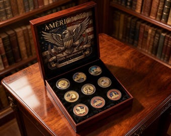 Set di 9 monete commemorative per il 250° anniversario degli Stati Uniti, confezione regalo patriottica per il cinquantesimo anniversario, gettoni da collezione per la storia degli Stati Uniti.