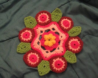 Pink Crochet Flower Motif Mandela Pattern PDF File