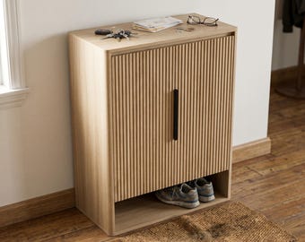 Modern Wood Entryway Shoe Cabinet Organizer Adjustable Shelves Free Standing Hallway Cupboard