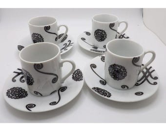 Set of 4 Pottery Barn Fez Espresso Cups and Saucers