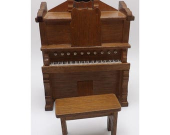 Shackman Vintage Miniature Dollhouse Wooden Pump Organ with Bench