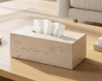 Travertin-Taschentuchbox-Abdeckung, modernes minimalistisches Steindekor, luxuriöser Akzent für das Haus