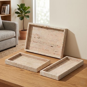 Nordic Yellow Travertine Stone Tray, Minimalist Coffee Table Accent, Natural Decor Plate