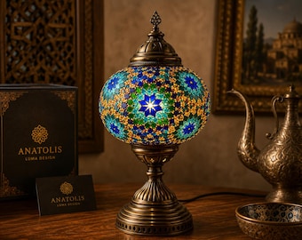 Luksusowa turecka lampa stołowa z mozaiką, ręcznie robiona lampka nocna w stylu osmańskim, wystrój wnętrz w stylu boho, oświetlenie witrażowe, wyjątkowy prezent od rzemieślnika