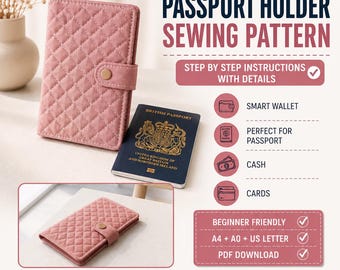 Passport Wallet Sewing Pattern PDF | Passport Holder Digital Download | Beginner Friendly Printable