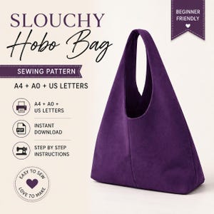 Hobo Bag Sewing Pattern | Minimalist Slouchy Tote (PDF Download) Canvas Shoulder Bag Pattern, Beginner Friendly, A4 A0 US Letter