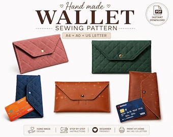 Leather Wallet Sewing Pattern PDF | Quilted Envelope Wallet | Instant Download