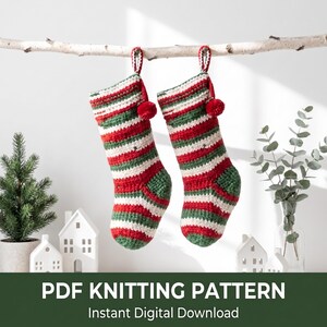 Beginner Christmas Stocking Knitting Pattern PDF, Easy Holiday Knit, Classic Fireplace Decor, Step by Step Digital Download