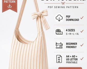 Breeze Bow Tote Bag PDF Sewing Pattern, Beginner Shoulder Bag, 4 Sizes (PDF Download)