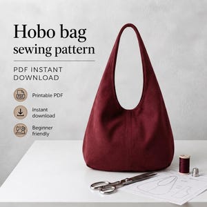 Hobo Bag Sewing Pattern | Minimalist Slouchy Tote (PDF Download) Canvas Shoulder Bag Pattern, Beginner Friendly, A4 A0 US Letter
