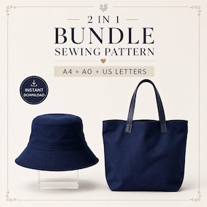 Bucket Hat & Tote Bag Sewing Pattern Bundle PDF, 2 in 1 Sewing Pattern, DIY Bag Pattern, Instant Download, A4 A0 US Letter