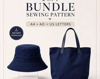 Bucket Hat & Tote Bag Sewing Pattern Bundle PDF, 2 in 1 Sewing Pattern, DIY Bag Pattern, Instant Download, A4 A0 US Letter