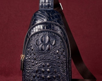 Luxury Crocodile Leather Sling Bag Men Crossbody Chest Pack Alligator Embossed Travel Shoulder Bag