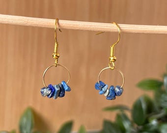 Earrings made from reclaimed lapis lazuli (long hooks) - Nuggets