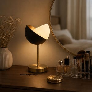 Mid Century Modern Globe Lamp, Geometric Dual Accent Light, Brushed Gold Pendant
