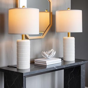 Set of 2 White Ceramic Table Lamps – Modern Farmhouse Bedside Nightstand Lights