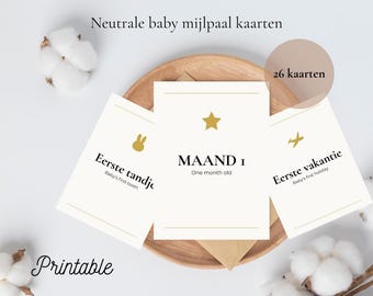Tarjetas imprimibles para hitos del bebé | Tarjetas de hitos para bebés | Descarga digital | Regalo para baby shower | 26 tarjetas