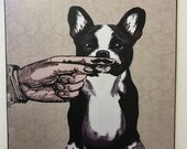Boston Terrier Art Print Decoupaged on Wood
