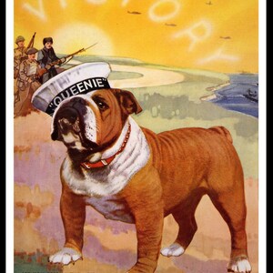 English Bulldog Queenie Military Photo Decoupaged on Wood
