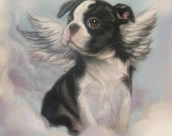 Boston Terrier Angel Print Decoupaged on Wood