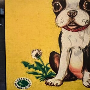 Vintage Playful Little Dog Boston Terrier Print Yellow Decoupaged On Wood image 3