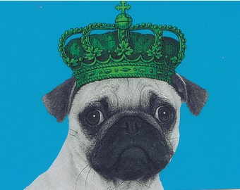 Pug King Decoupaged on Wood