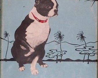White Boots Vintage Boston Terrier Print Decoupaged on Wood